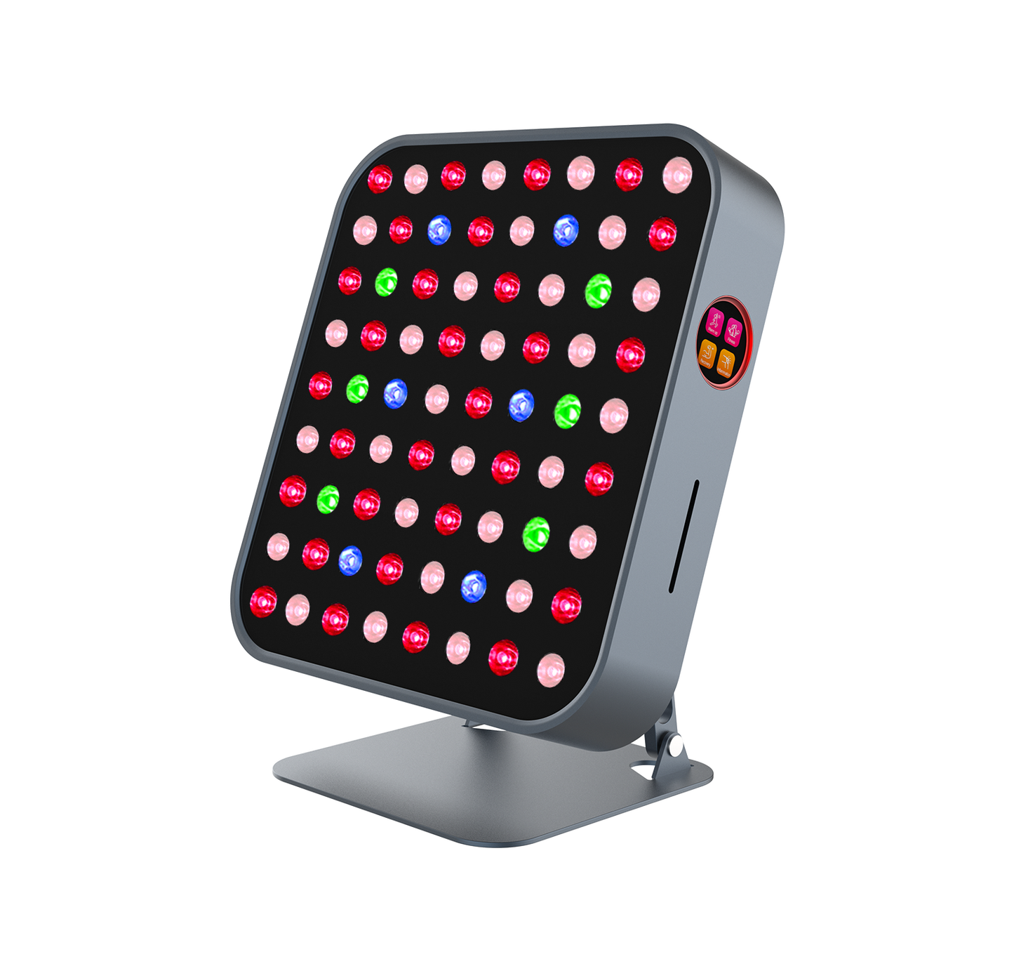 LED panel with colorful lights on a white background