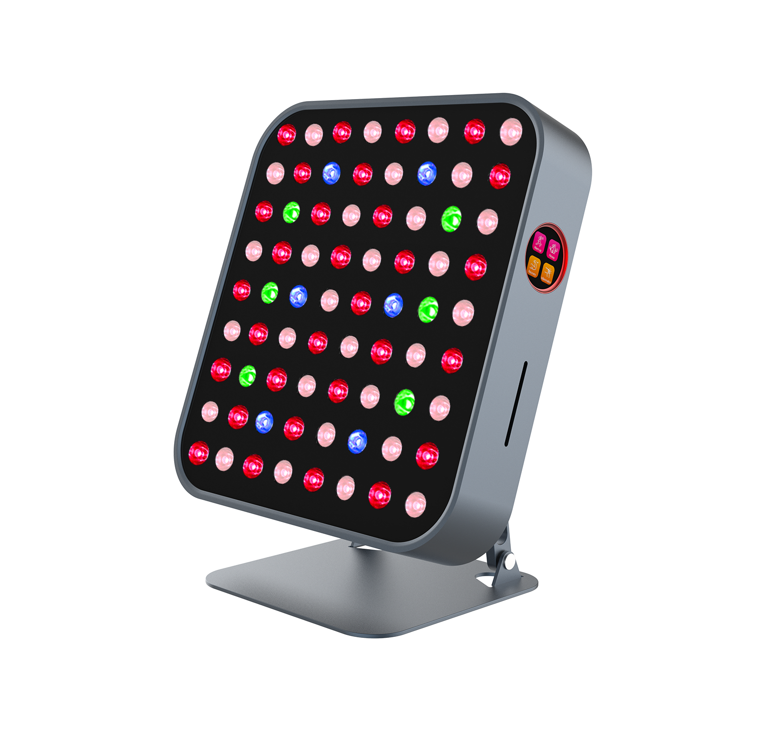 LED panel with colorful lights on a white background